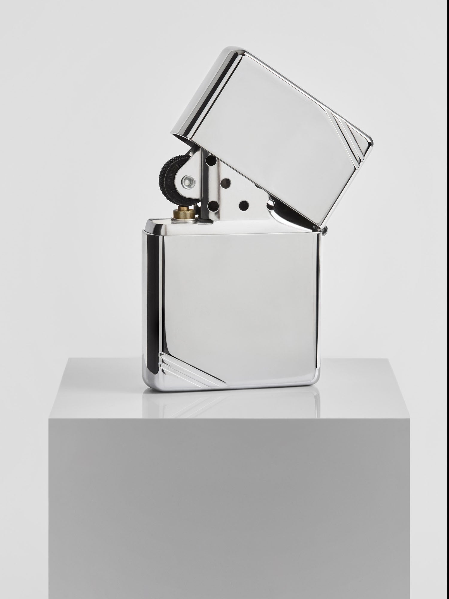 Zippo Vintage Lighter with Slashes - High Polish Silver Finish - Top Open