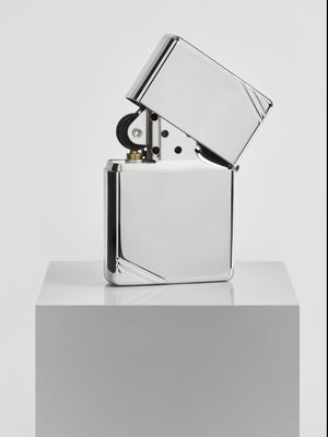 Zippo Vintage Lighter with Slashes - High Polish Silver Finish - Top Open