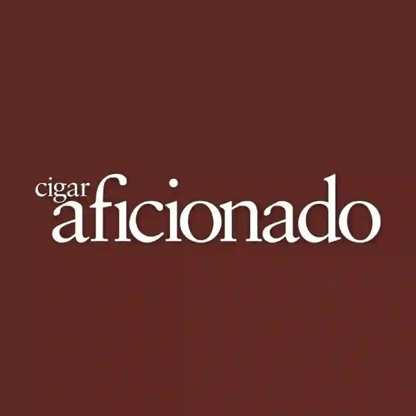 The logo for 'cigar aficionado' in white serif typography against a solid dark reddish-brown background.