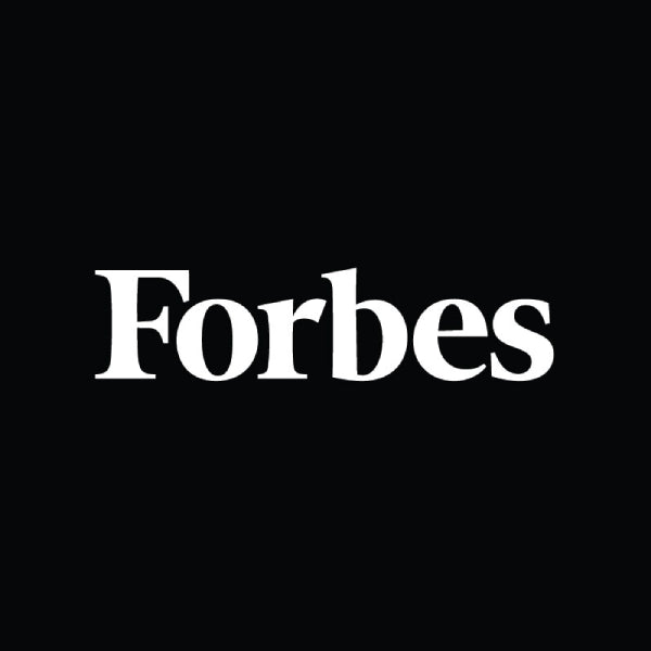 Forbes magazine logo in white on a black background 