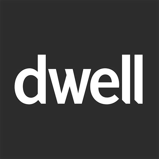 The word 'dwell' in a bold white sans-serif font centered on a dark charcoal gray background.